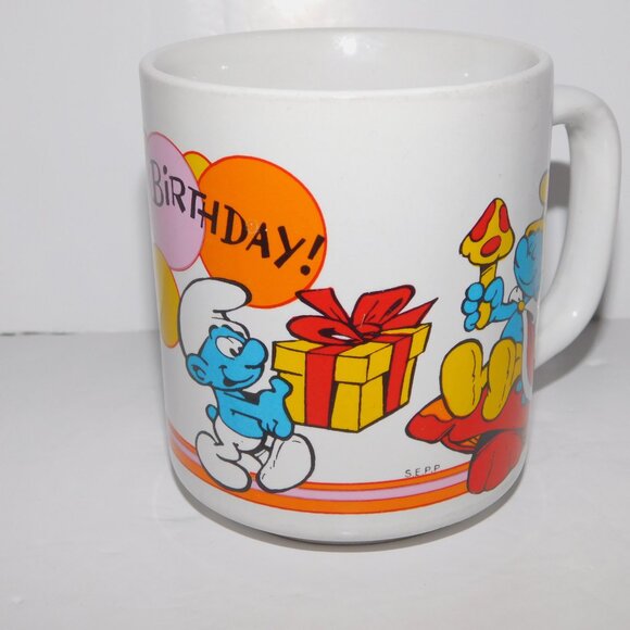 Vintage 80s The Smurfs Happy Birthday Coffee Tea Mug - Picture 3 of 6